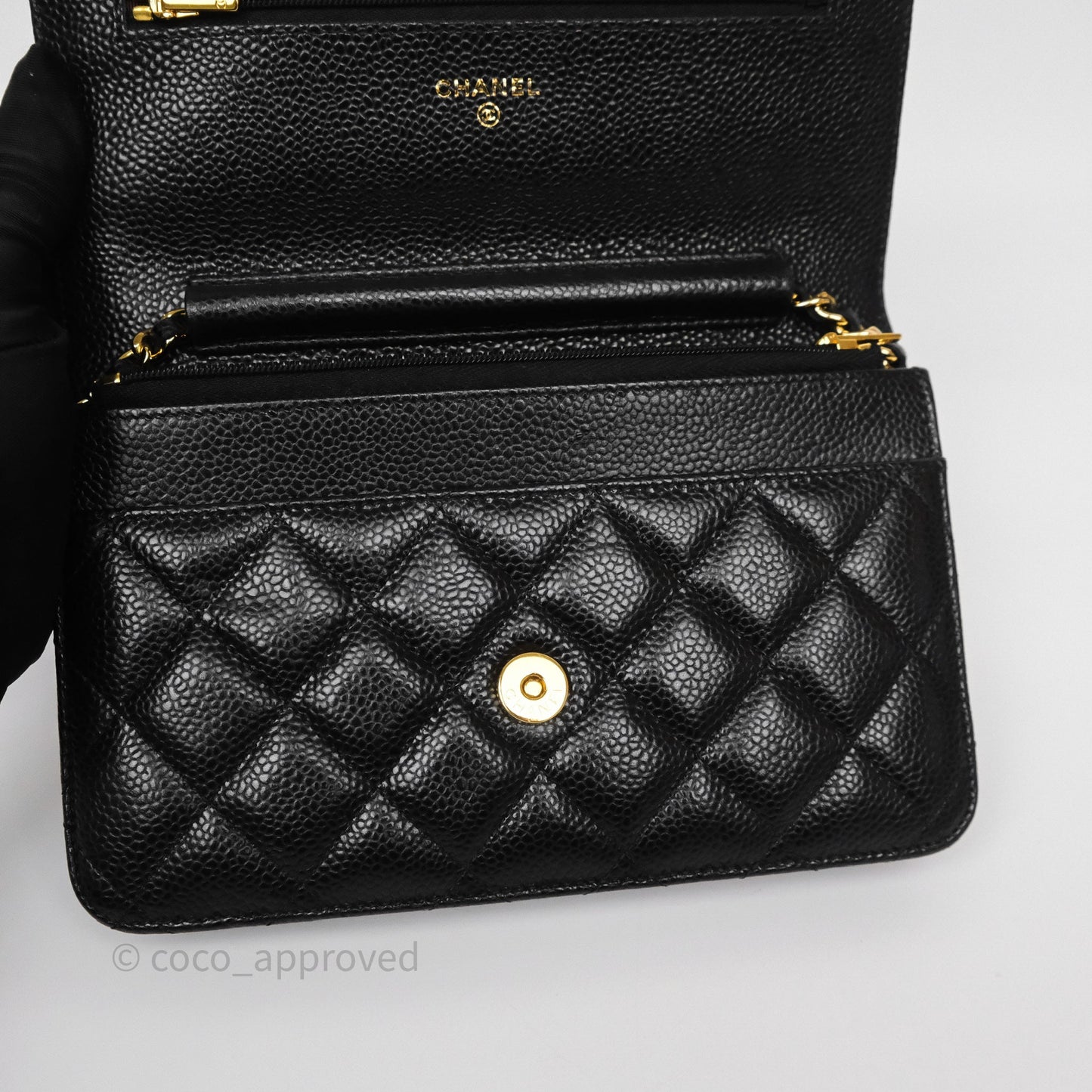 Chanel Classic Wallet On Chain WOC Quilted  Black Caviar Gold Hardware