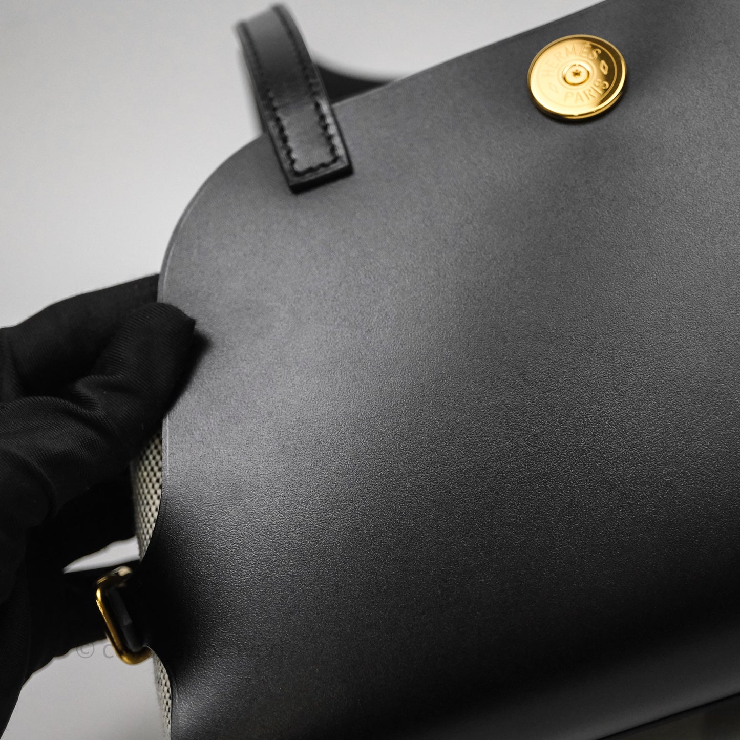 Hermès Tablier Sellier Noir 89/Ecru Swift Calfskin/H canvas Bag Gold Hardware