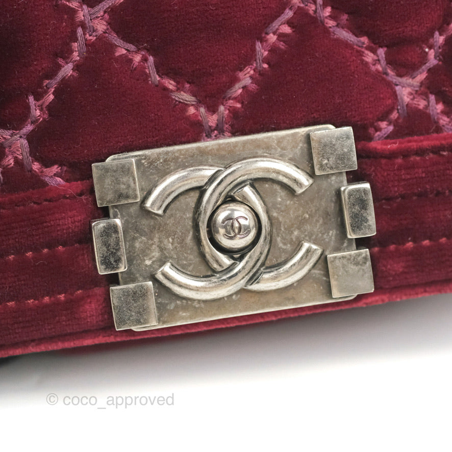 Chanel Small Boy Burgundy Velvet Ruthenium Hardware