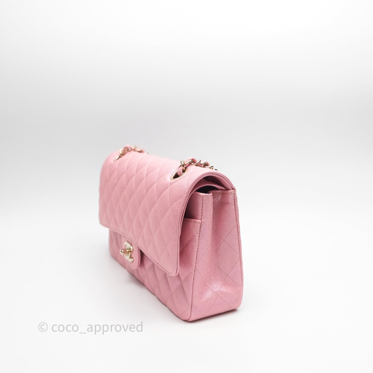 Chanel Quilted Classic M/L Medium Flap Iridescent Pink Caviar Gold Hardware 19S