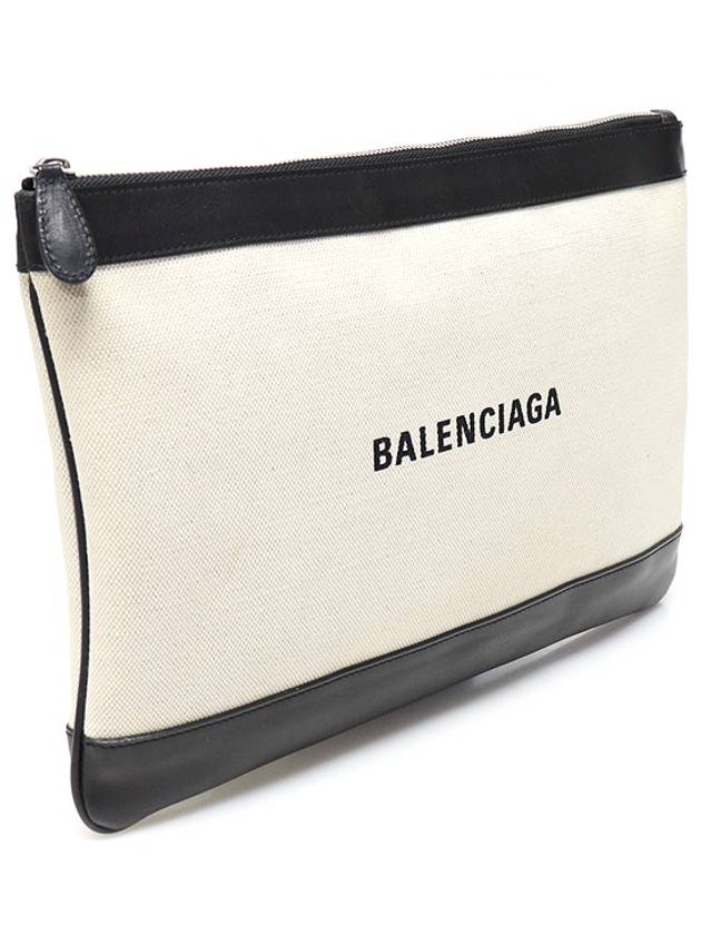 Luxury Balenciaga 420407 Cotton Canvas Navy Clip M Clutch