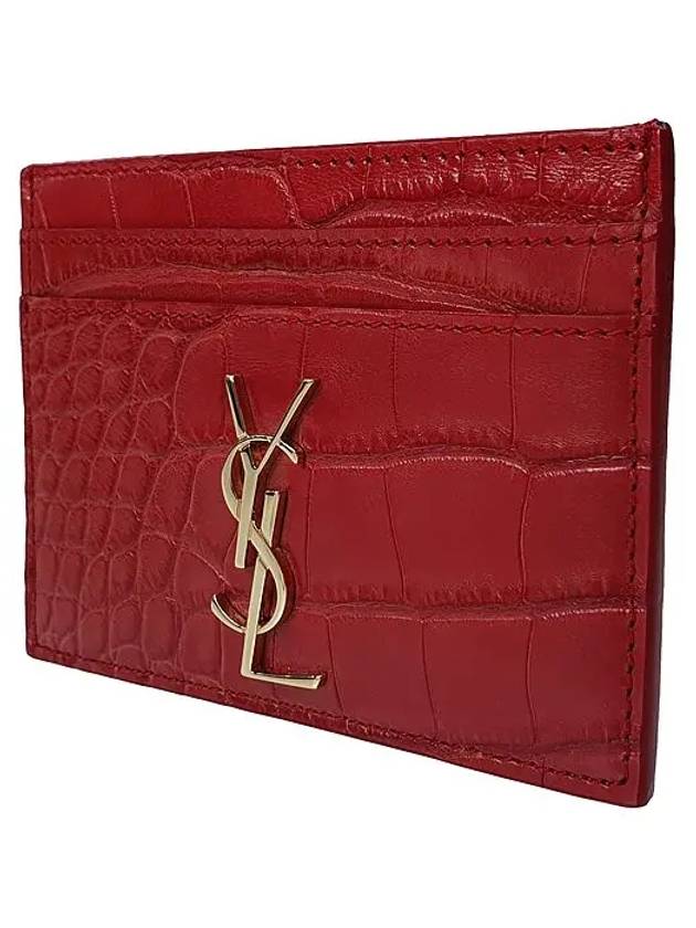 Luxury Saint Laurent Monogram Crocodile Card Wallet Red