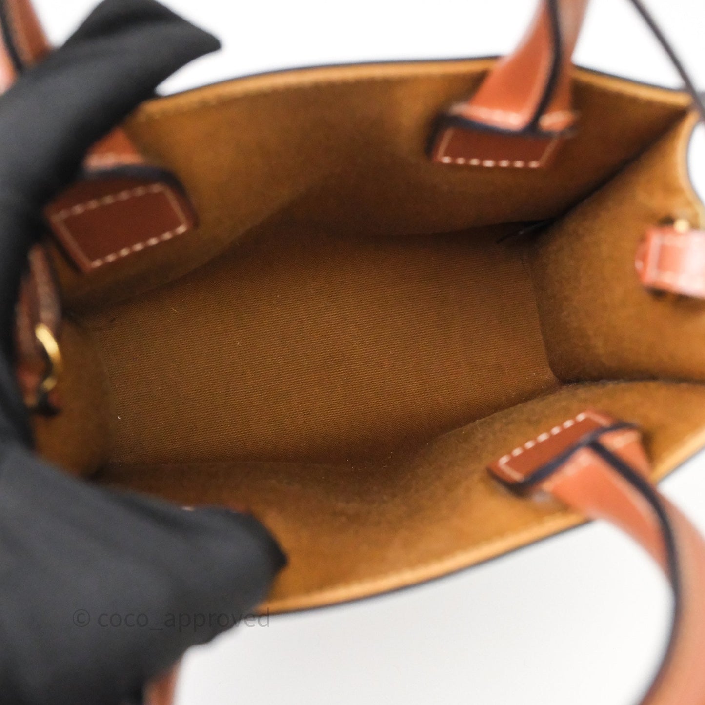 Celine Mini Vertical Cabas Bag Triomphe Canvas Tan Calfskin