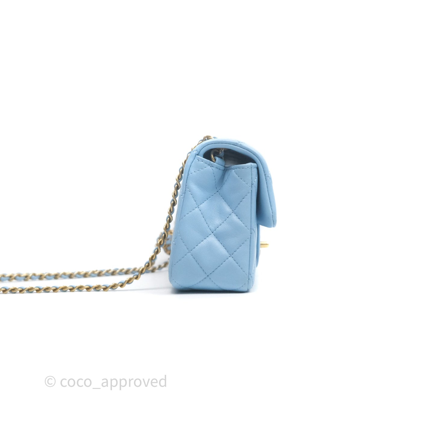 Chanel Mini Rectangular Pearl Crush Quilted Blue Lambskin Aged Gold Hardware