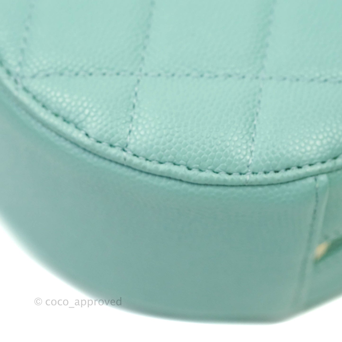 Chanel Classic Quilted Round Clutch With Chain Tiffany Blue Caviar Gold Hardware