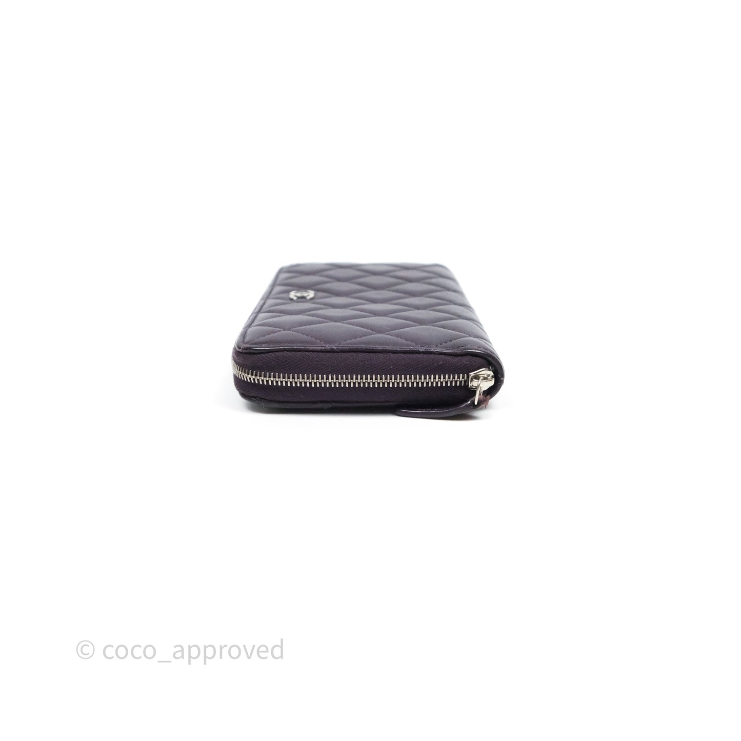 Chanel Classic Zipped Long Wallet Dark Purple Lambskin Silver Hardware