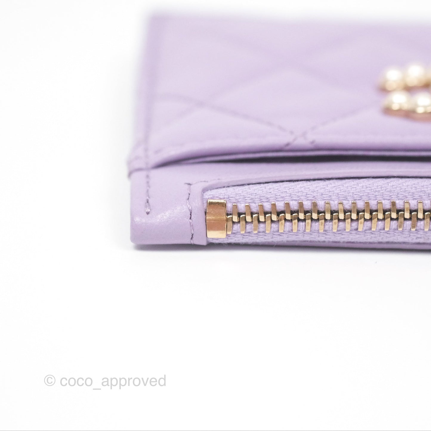Chanel Pearl CC Zipped Card Holder Lilac Lambskin Gold Hardware 24P
