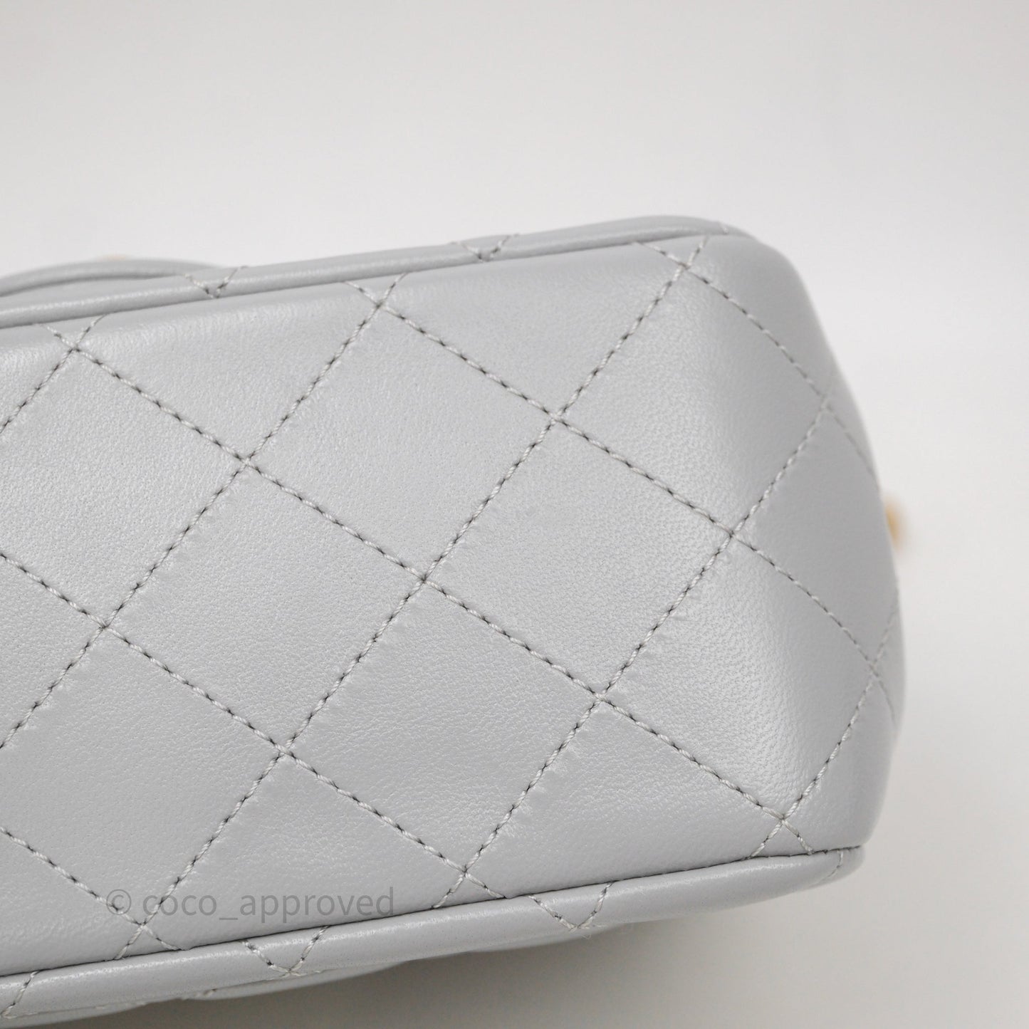 Chanel Pearl Crush Mini Square Quilted Grey Lambskin Aged Gold Hardware