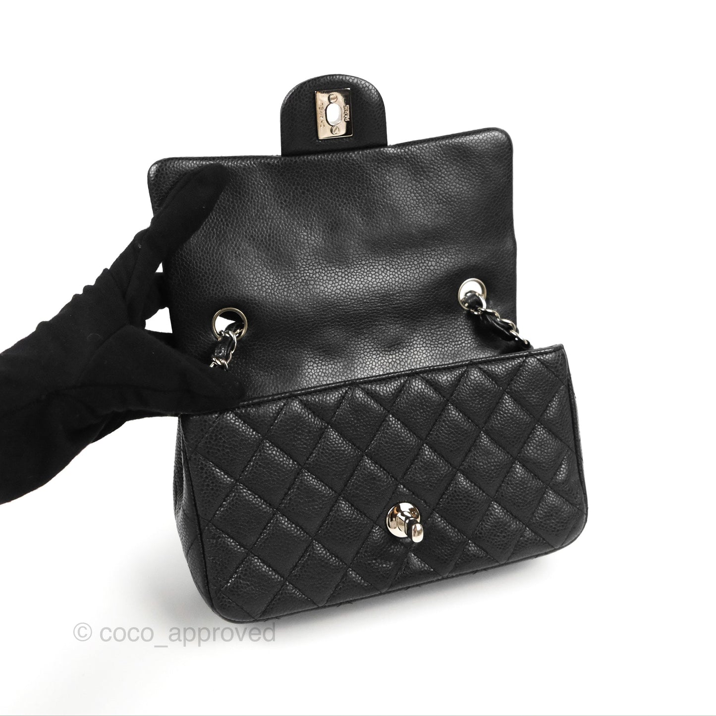 Chanel Quilted Mini Rectangular Flap Black Caviar Silver Hardware