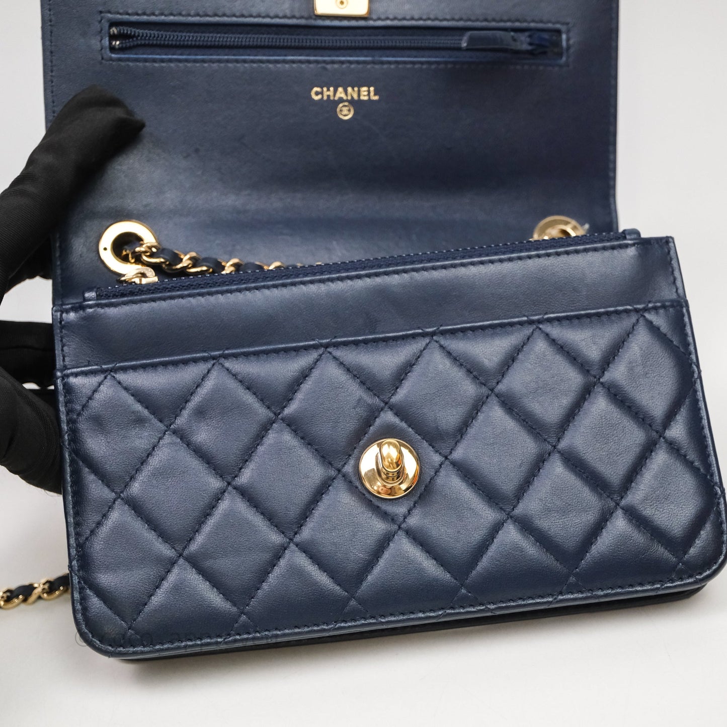 Chanel Trendy CC WOC Wallet On Chain Navy Lambskin Gold Hardware