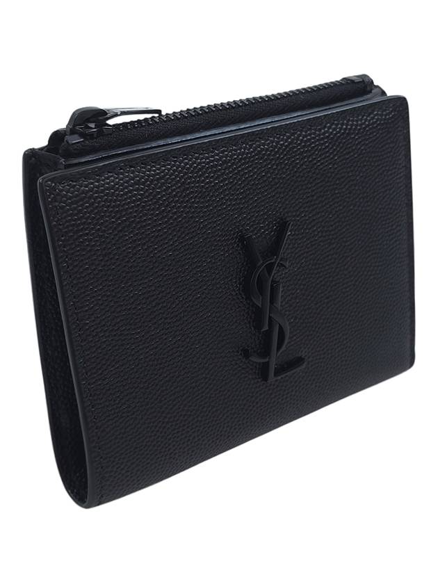 Luxury Saint Laurent Grande Poudre Monogram Zipper Half Wallet Black