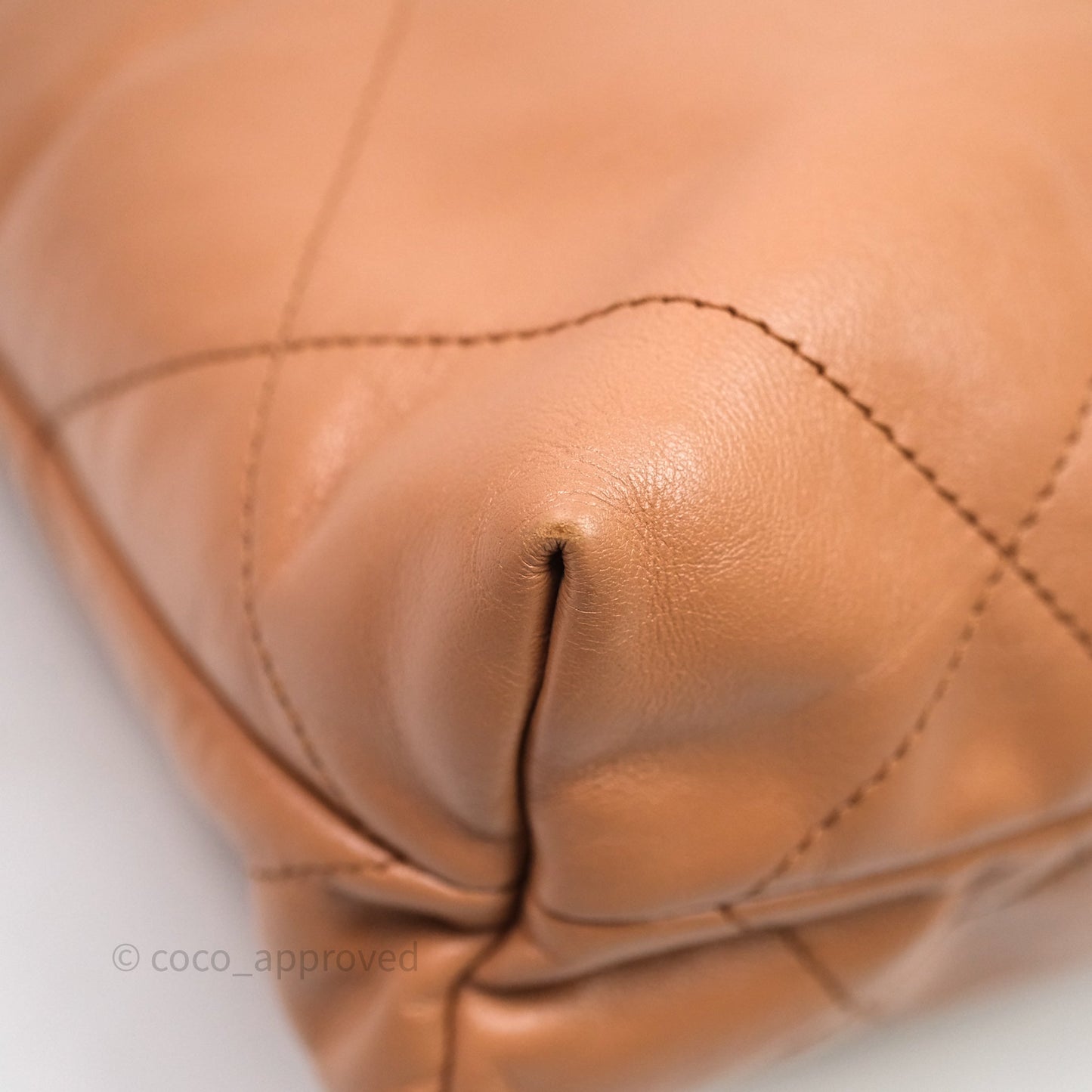 Chanel 22 Small Caramel Beige Shiny Calfskin Aged Gold Hardware