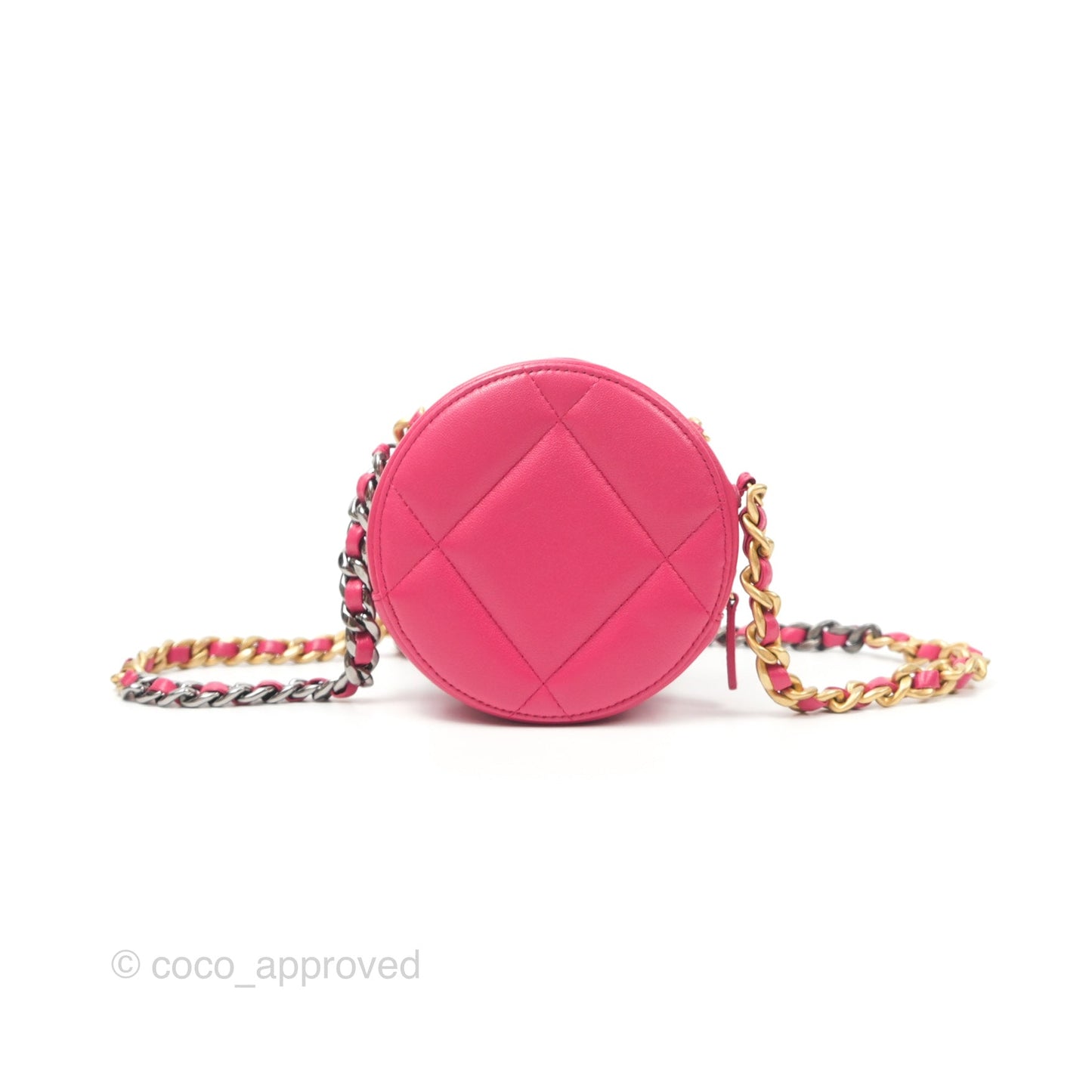 Chanel 19 Round Clutch With Chain Dark Pink Mixed Hardware