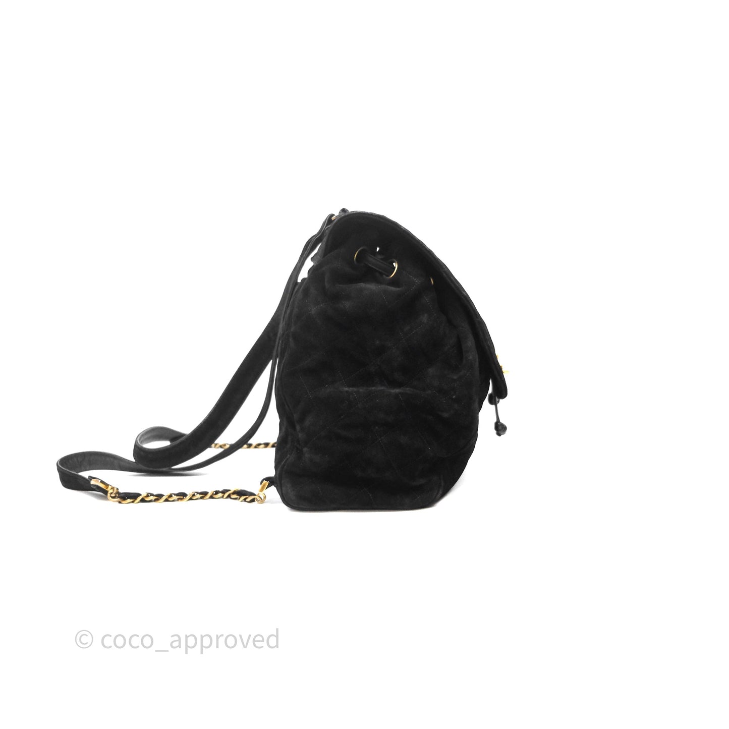 Chanel Vintage Quilted Suede CC Backpack Black Gold Hardware