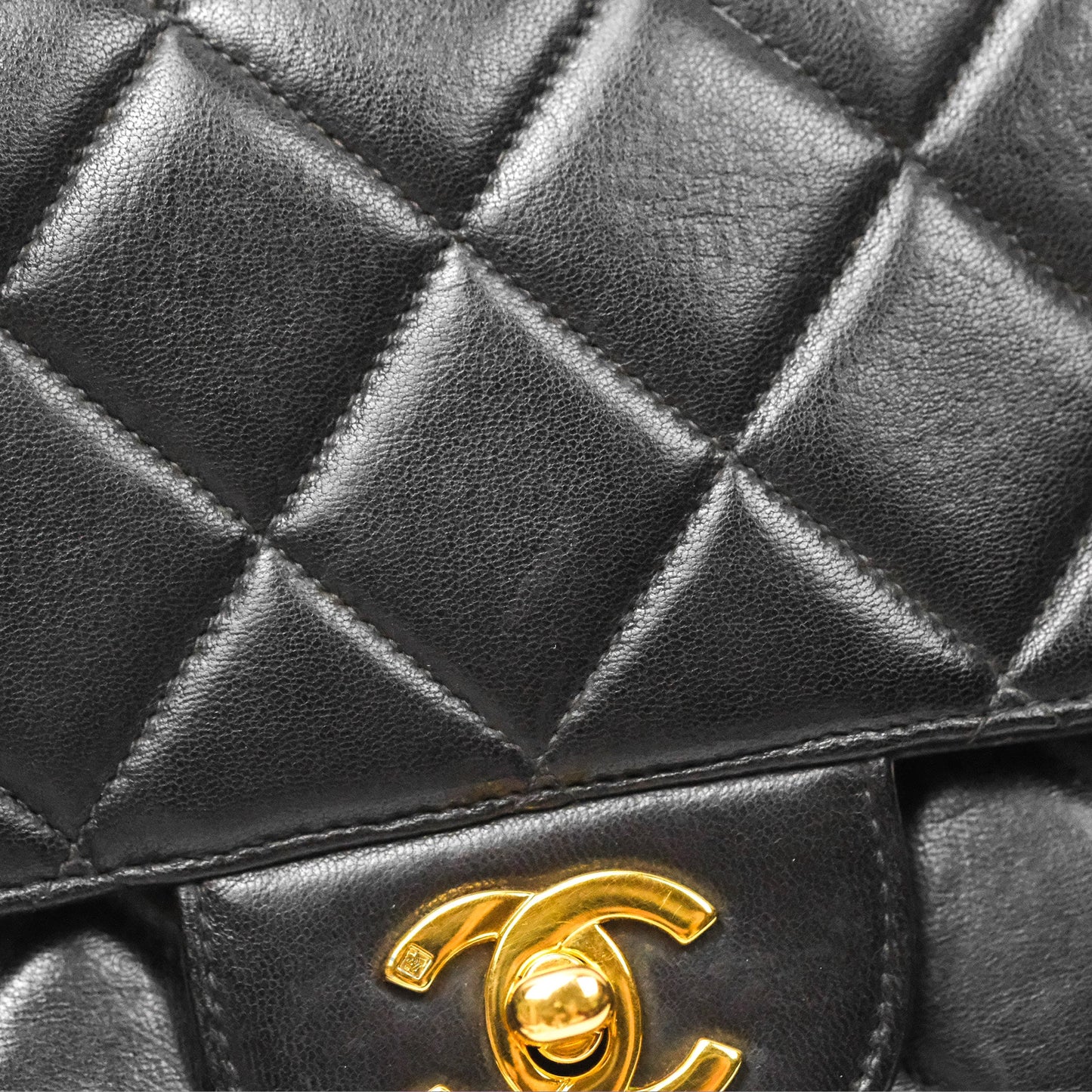 Chanel Vintage Double Sided Jumbo Flap Black Lambskin 24K Gold Hardware