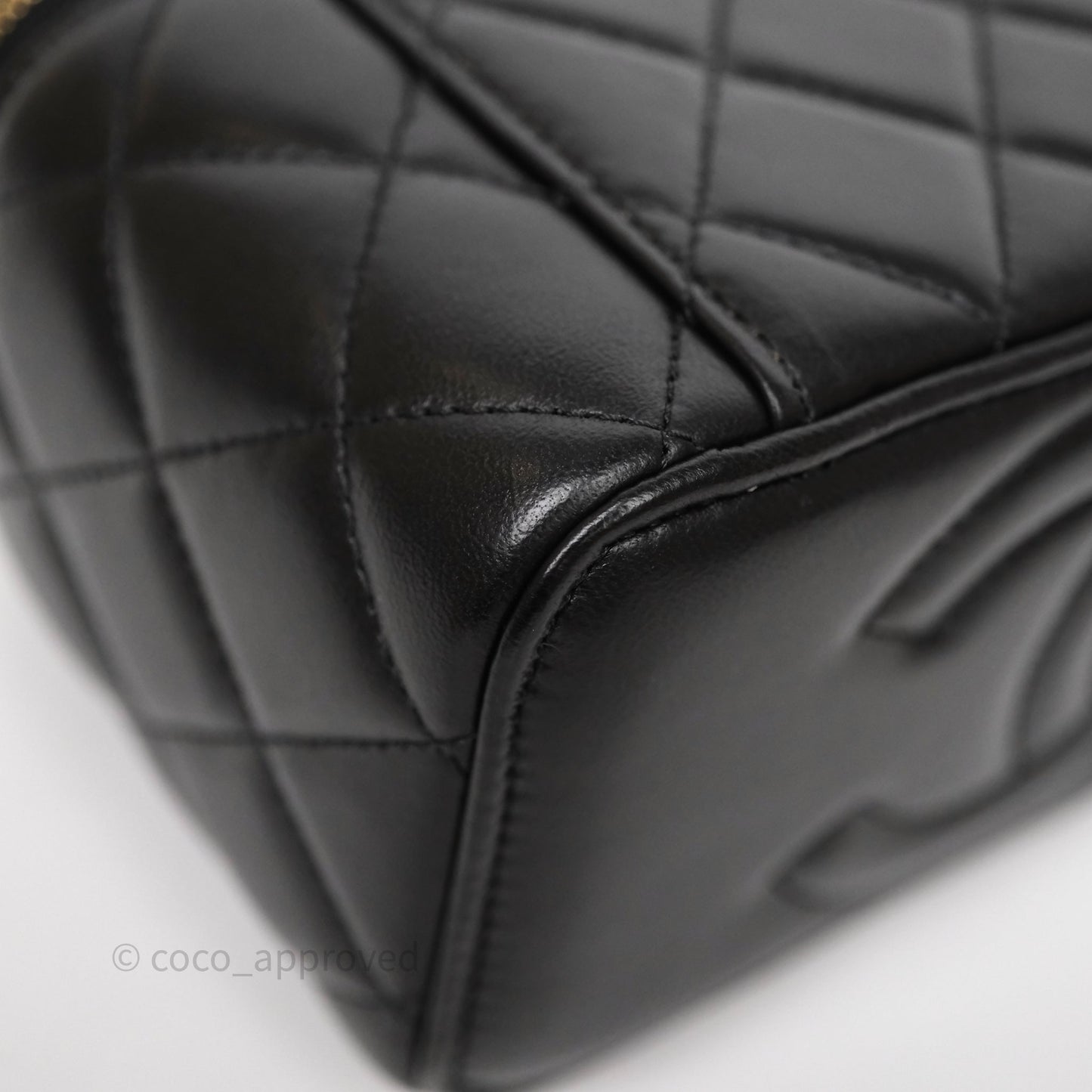 Chanel Top Handle Vanity Rectangular Black Lambskin Aged Gold Hardware