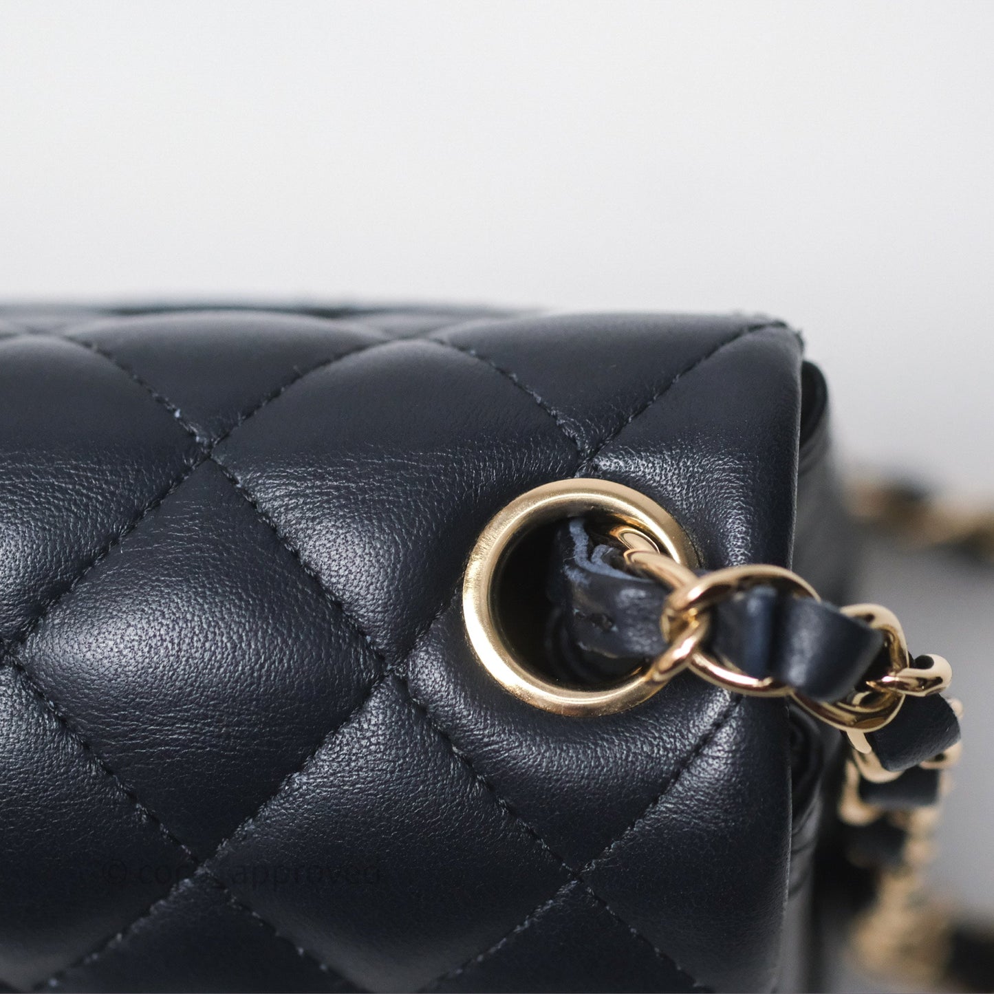 Chanel Mini Square Flap Quilted Navy Lambskin Gold Hardware