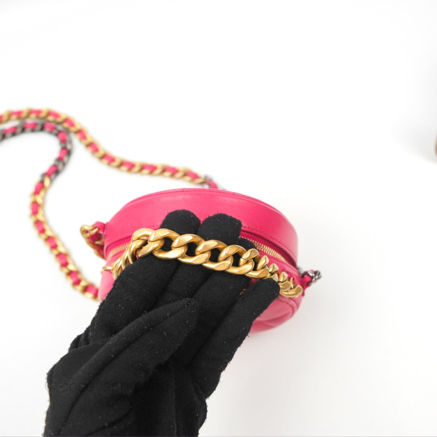 Chanel 19 Round Clutch With Chain Dark Pink Mixed Hardware
