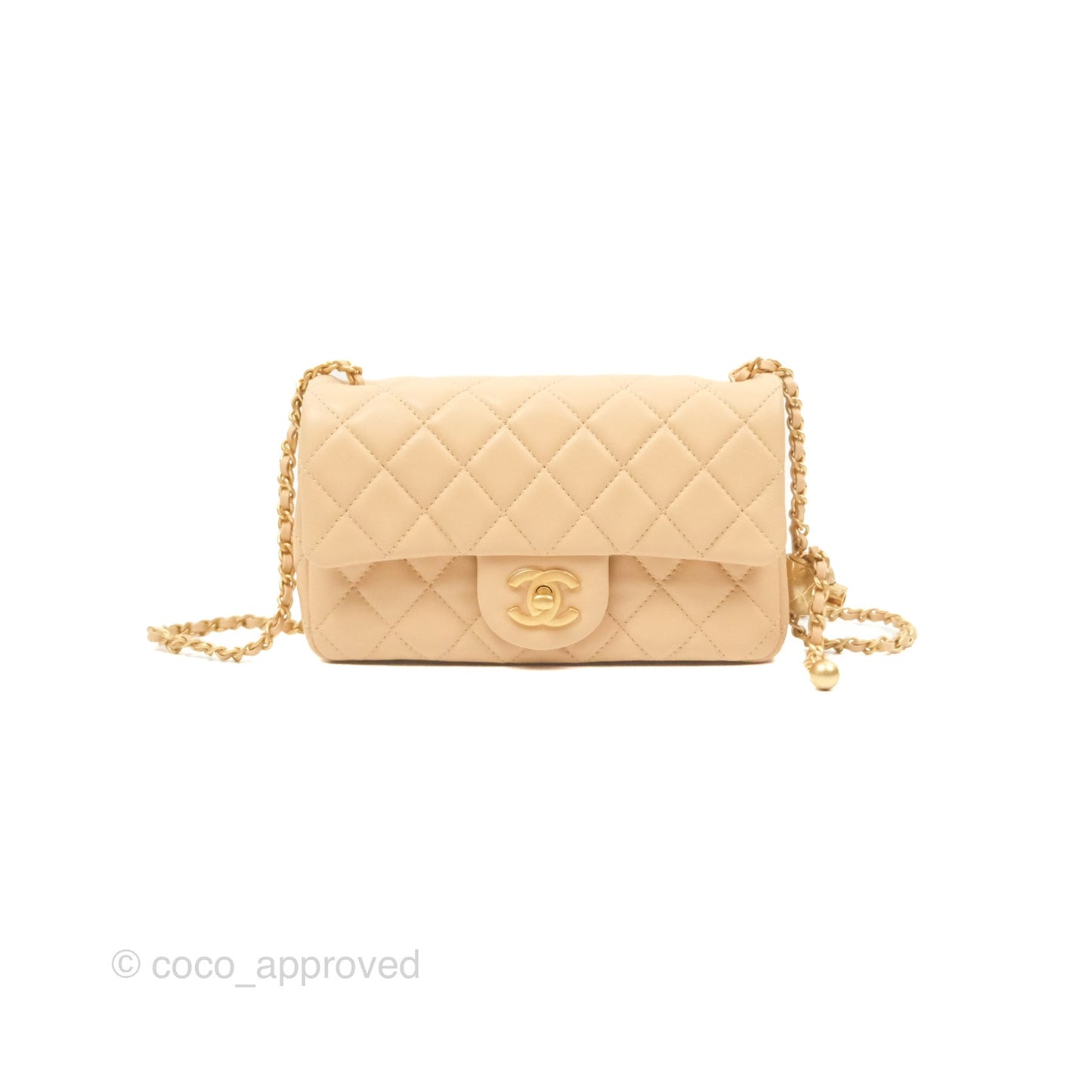 Chanel Pearl Crush Mini Rectangular Beige Lambskin Aged Gold Hardware