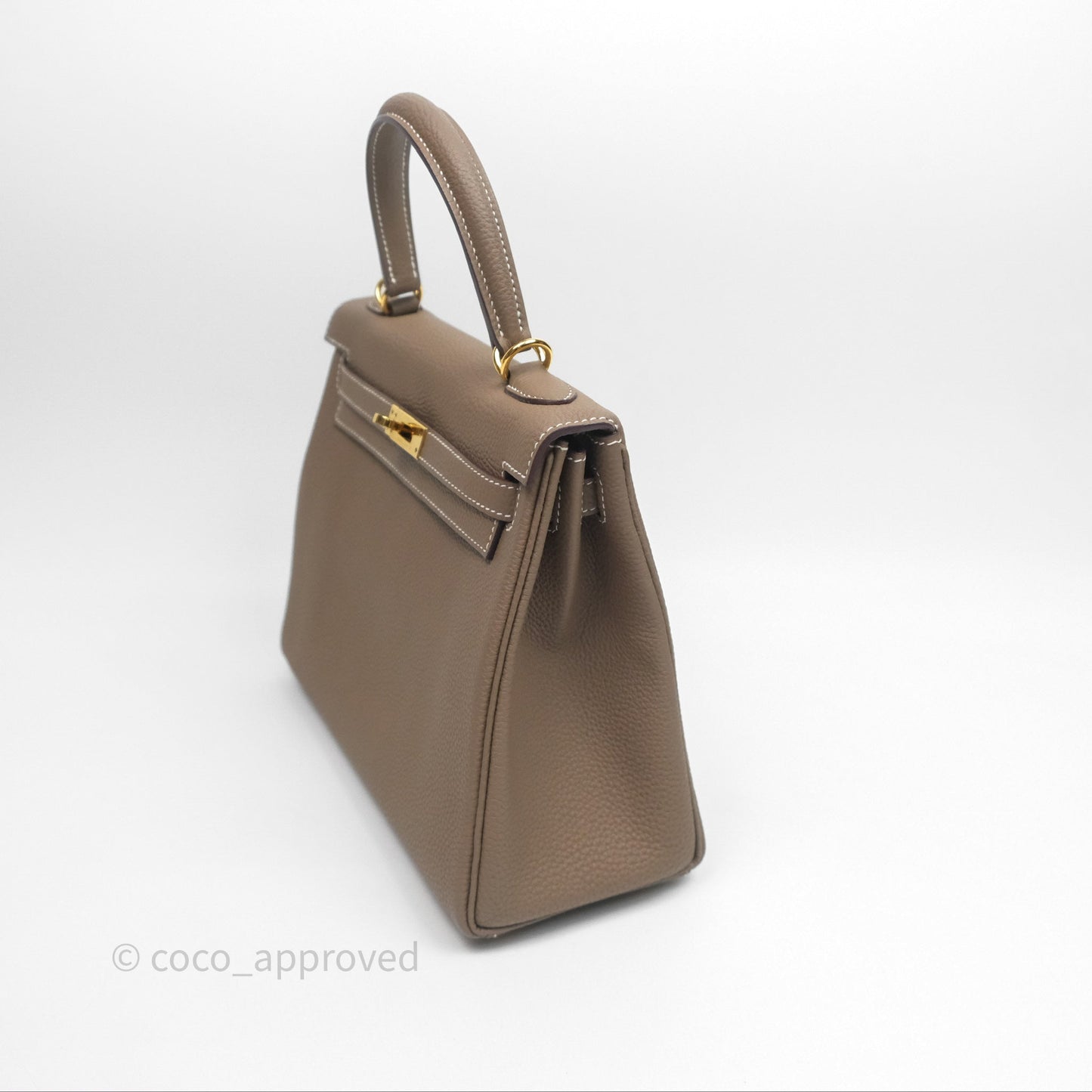 Hermès Retourne Kelly 25 Etoupe 18 Togo Gold Hardware