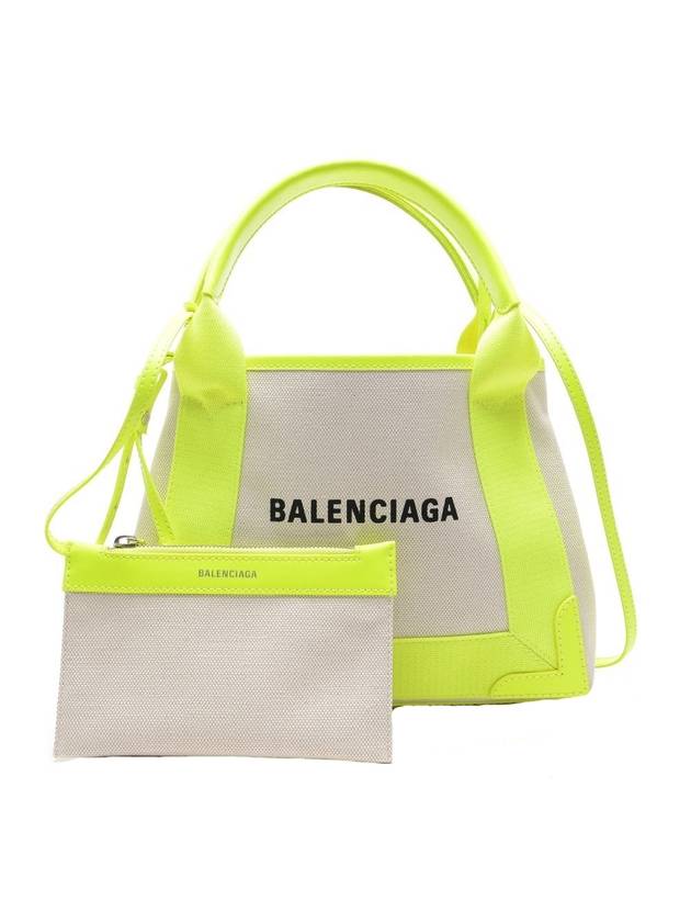 Luxury Balenciaga Navy Cabas XS Tote Bag Fluo Yellow