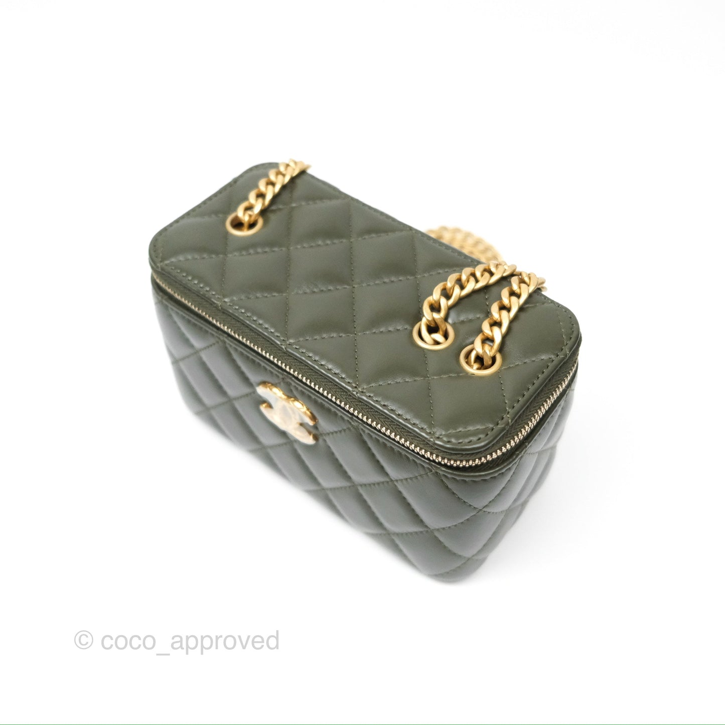 Chanel All Slide Vanity with Adjustable Chain Dark Olive Green Lambskin Aged Gold Hardware