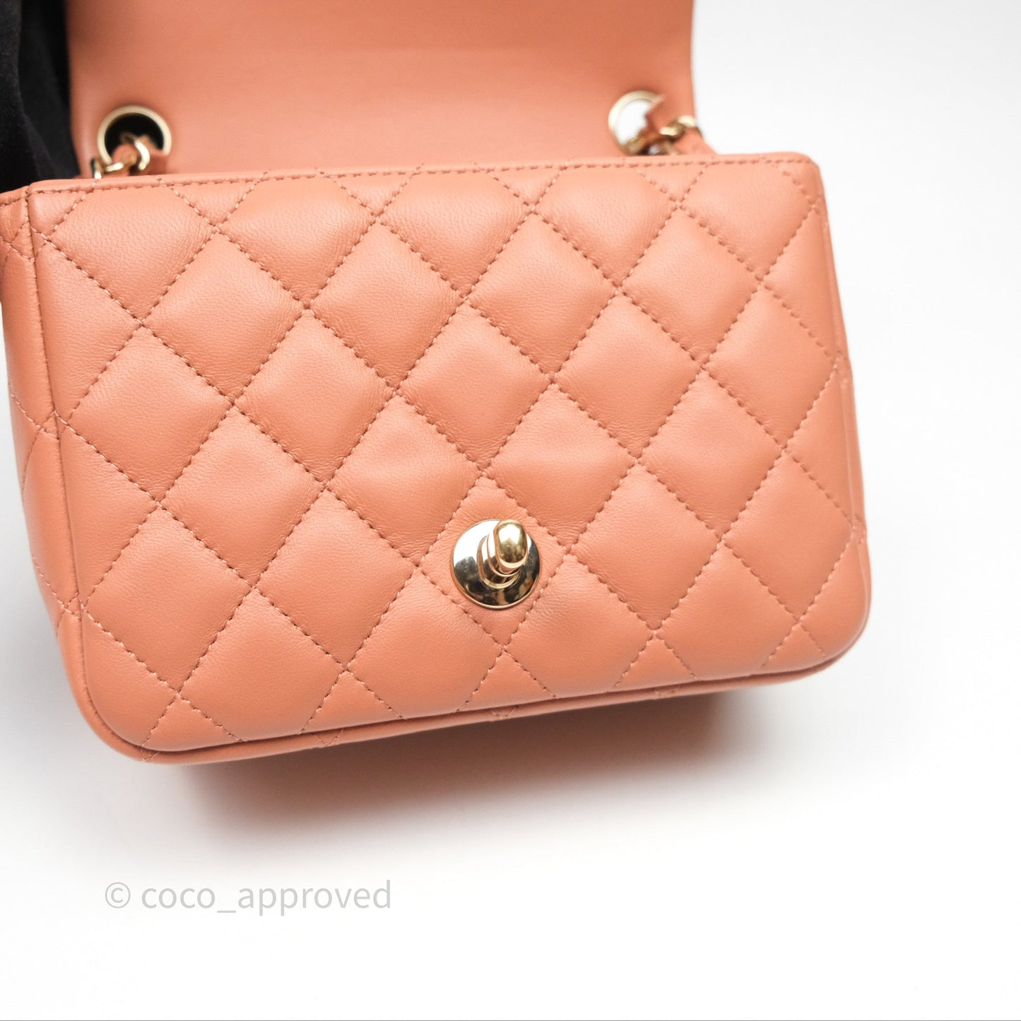 Chanel Mini Square Flap Quilted Dark Beige Lambskin Gold Hardware