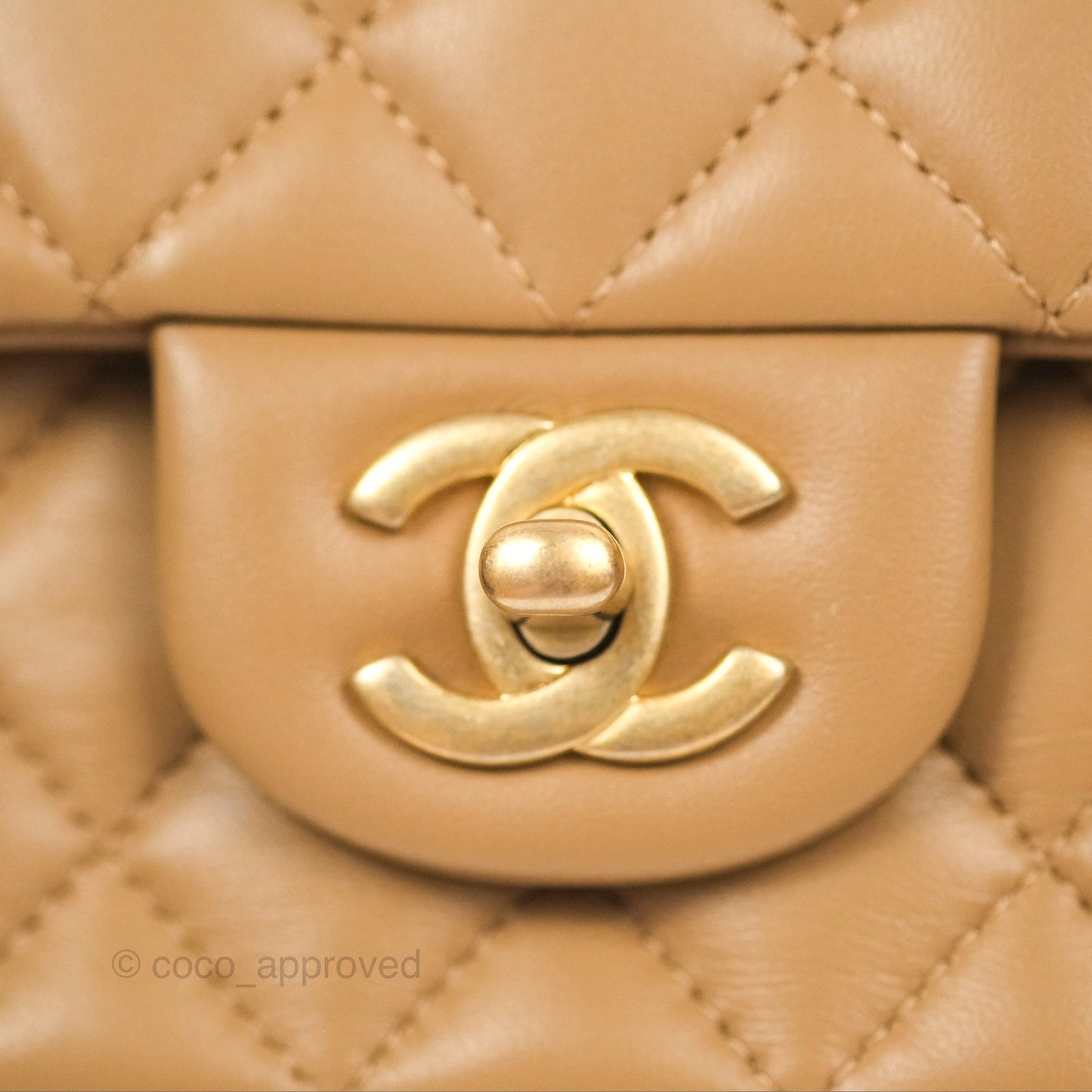 Chanel Top Handle Mini Rectangular Flap Bag Beige Lambskin Aged Gold Hardware