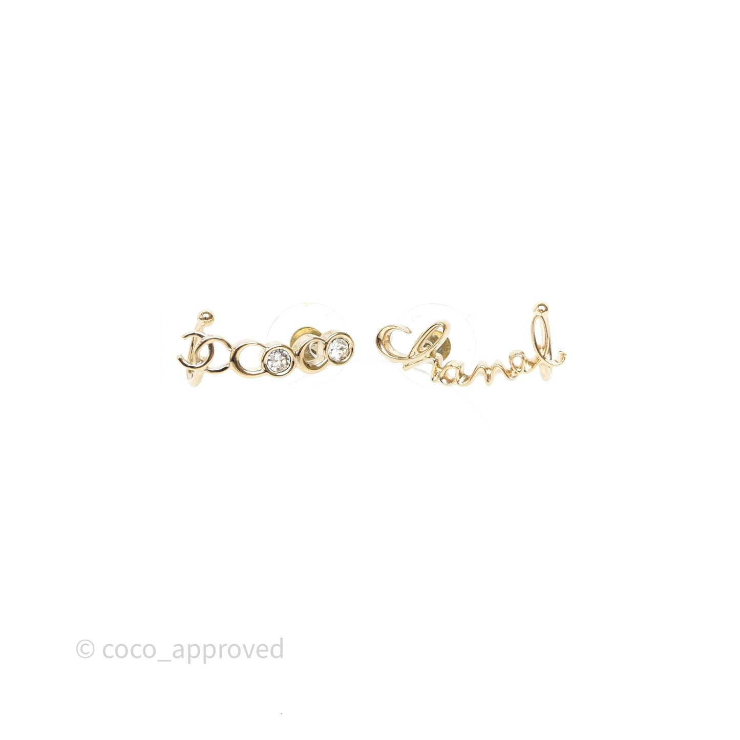 Chanel CC Coco Crystal Earrings Ear Cuff Gold Tone 22P