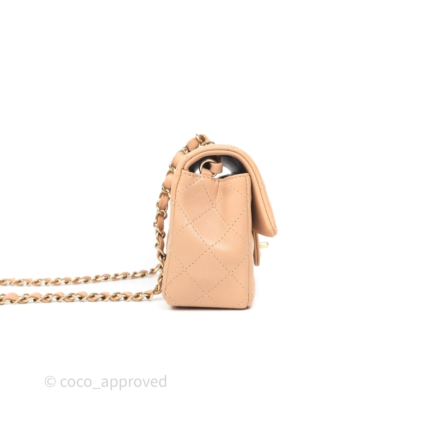 Chanel Mini Rectangular Quilted Beige Lambskin Gold Hardware
