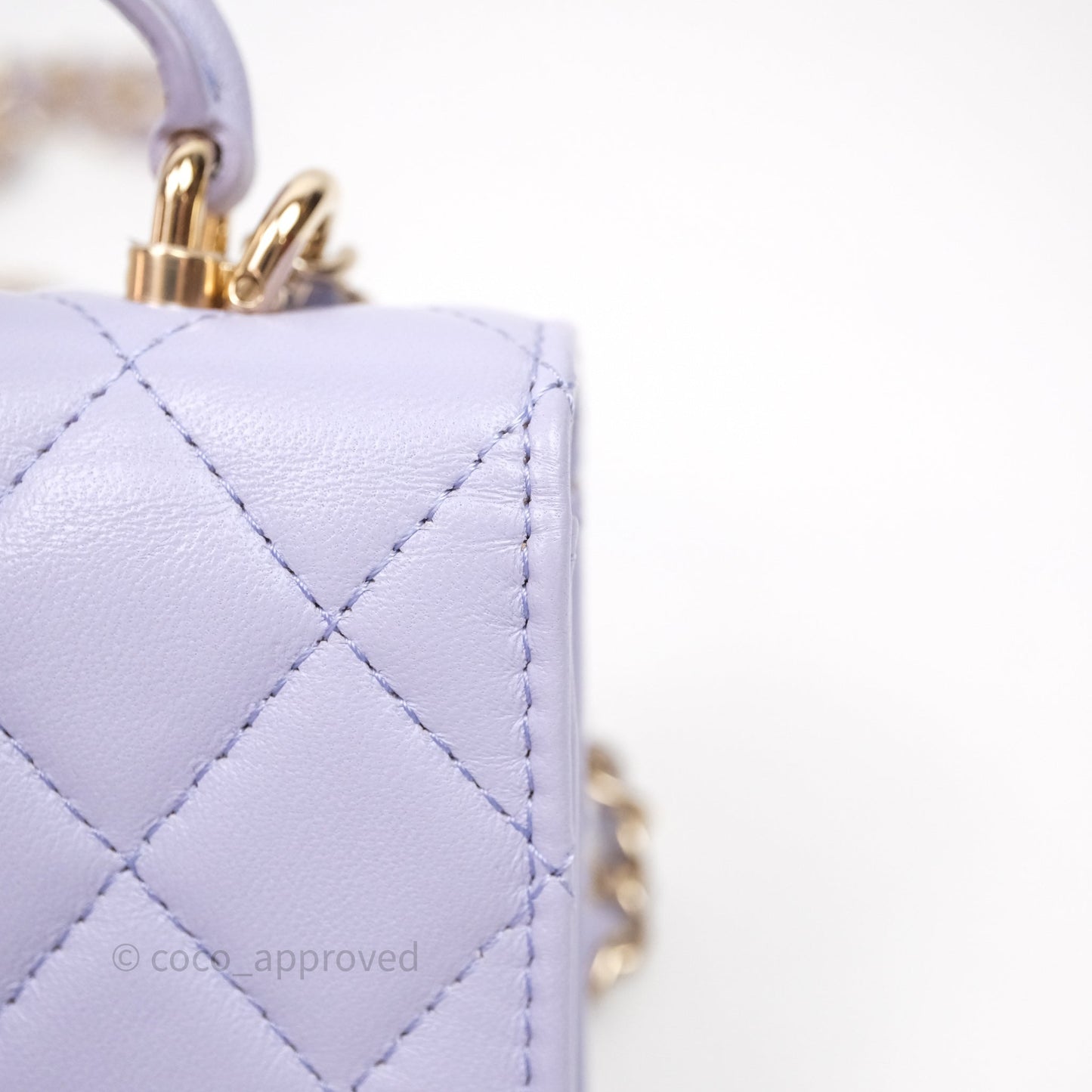 Chanel Mini Handle Flap Coin Purse With Chain Lilac Lambskin Gold Hardware