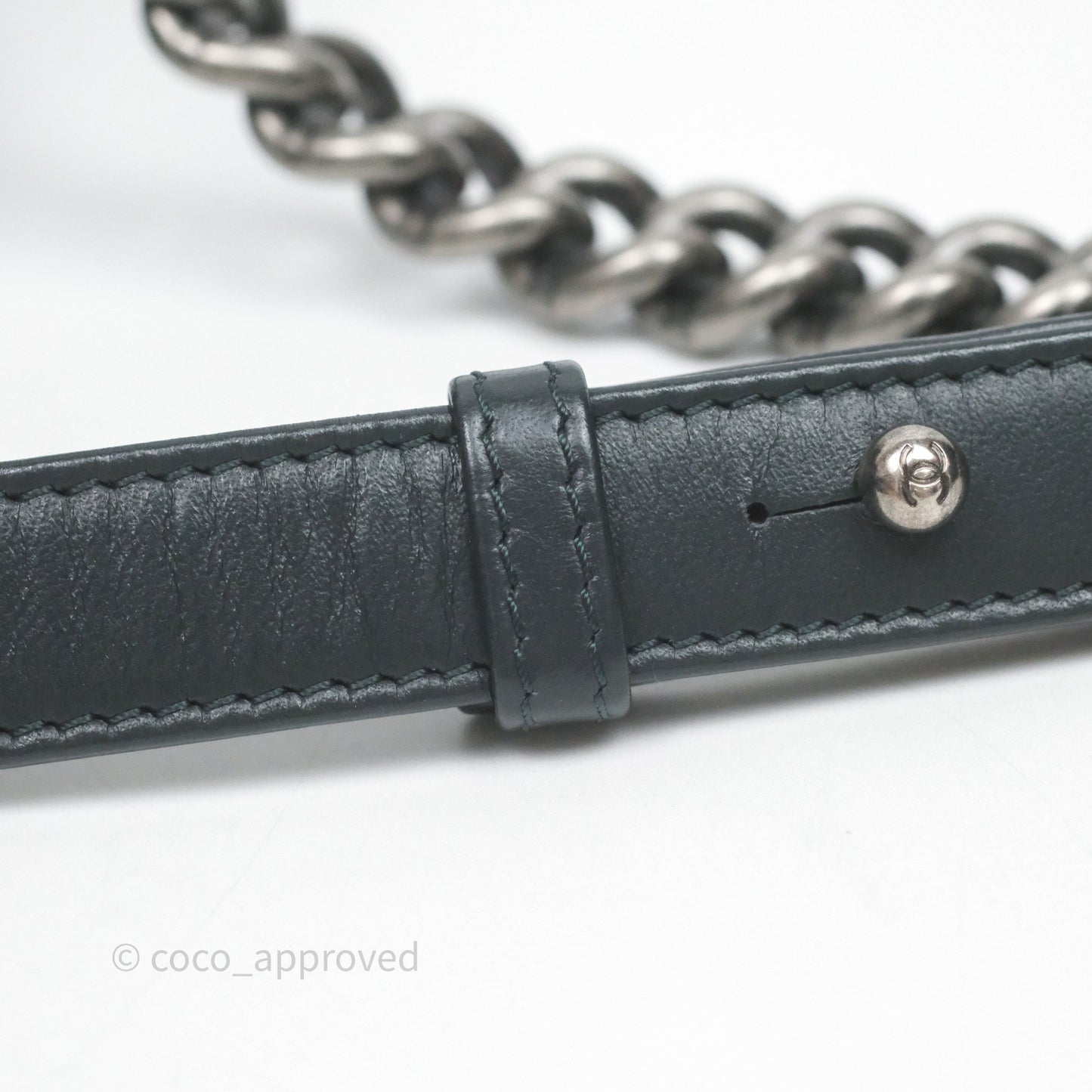 Chanel Small Boy Quilted Dark Green Velvet Ruthenium Hardware