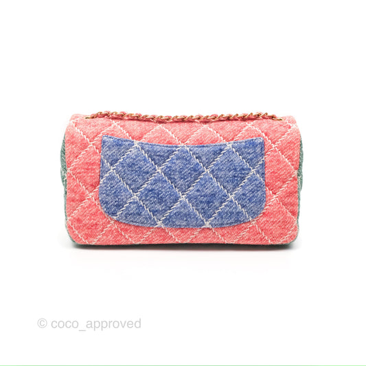 Chanel Denim Quilted Medium Flap Rainbow Gold Hardware