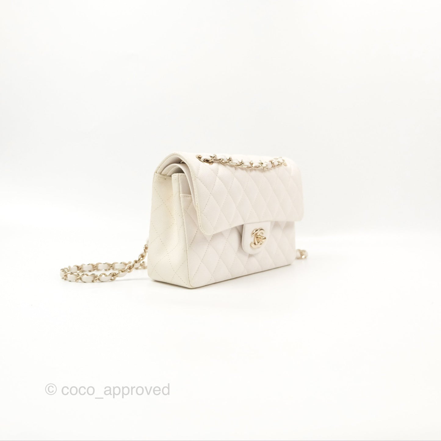 Chanel Small Classic Quilted Flap White Caviar Gold Hardware
