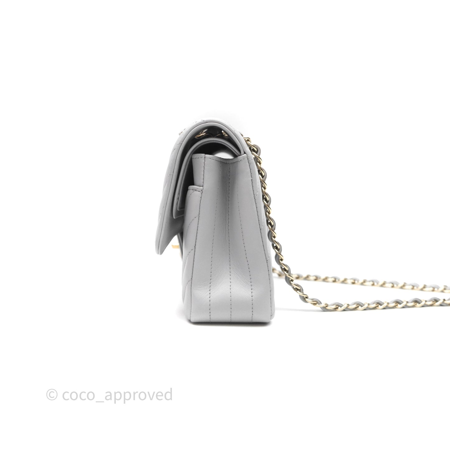 Chanel Classic M/L Medium Flap Chevron Grey Lambskin Gold Hardware