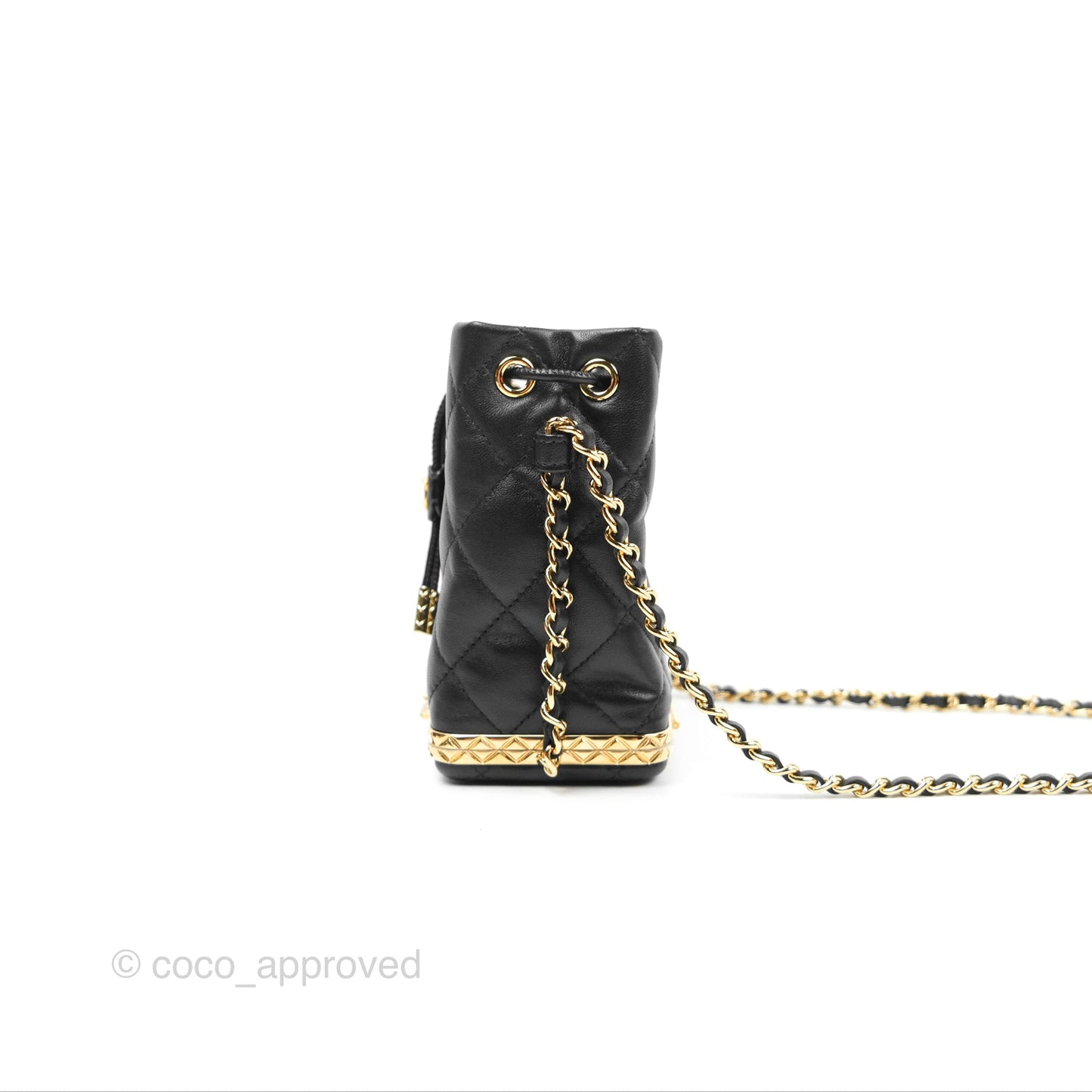 Chanel Small Bucket With Chain Black Lambskin Gold Hardware