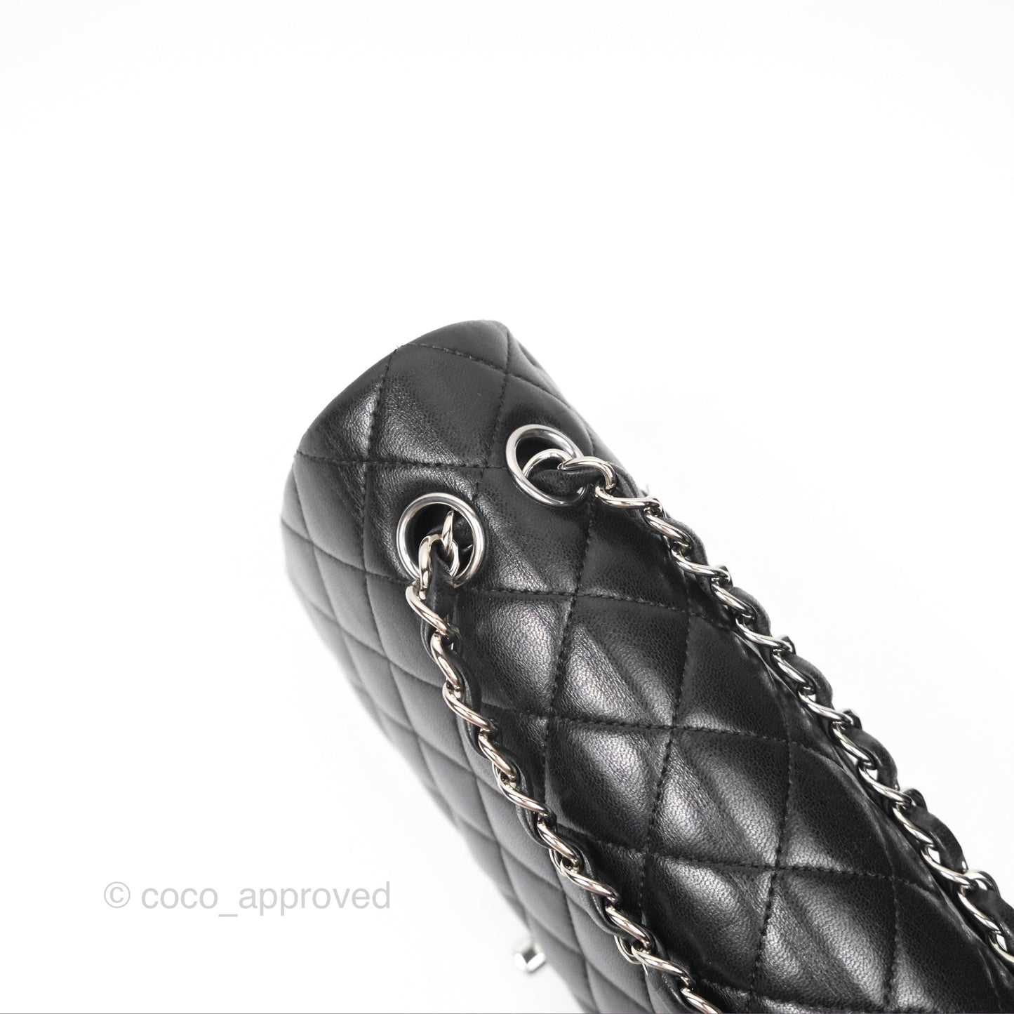 Chanel Classic M/L Medium Flap Quilted Black Lambskin Silver Hardware