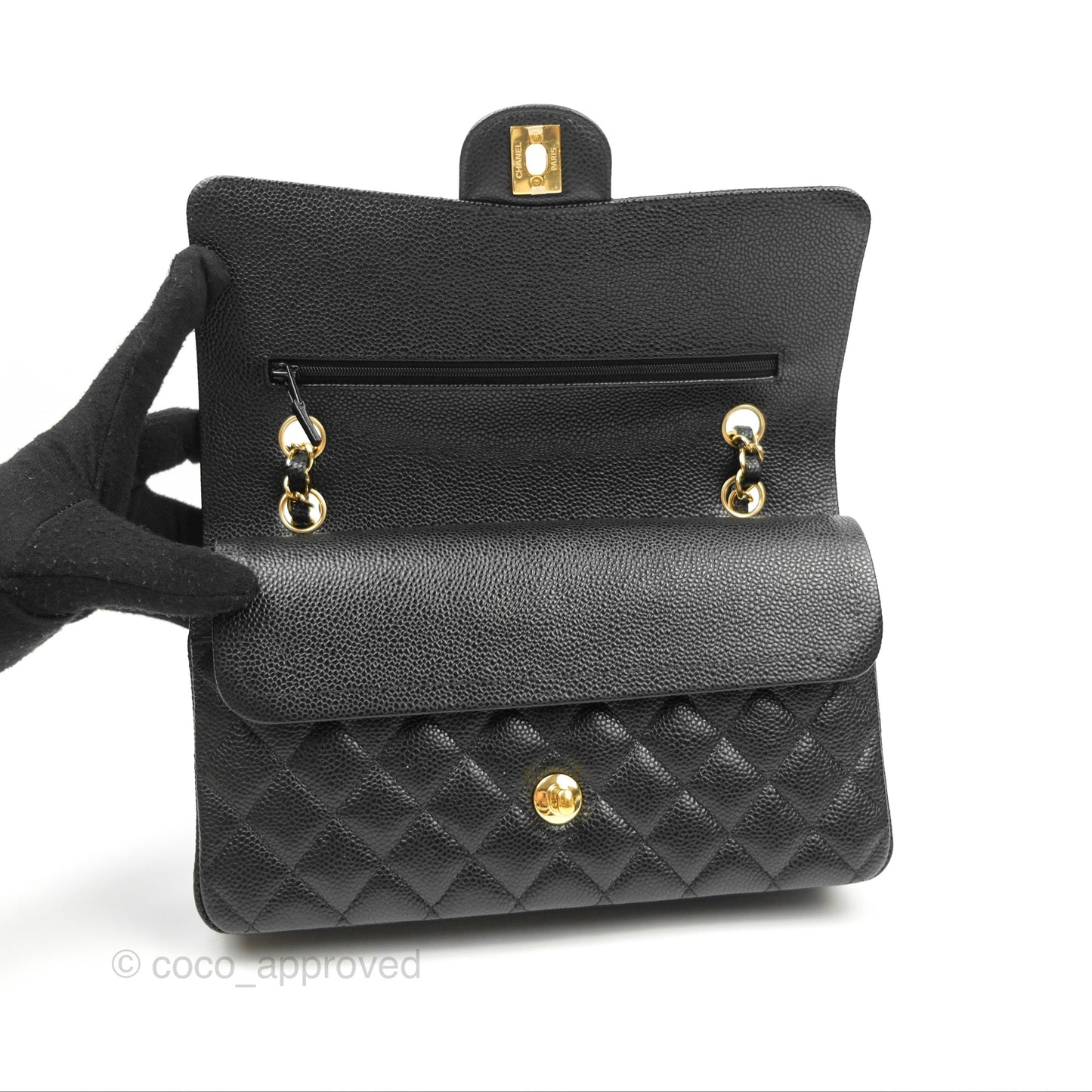 Chanel Classic M/L Medium Flap Quilted Black Caviar Gold Hardware