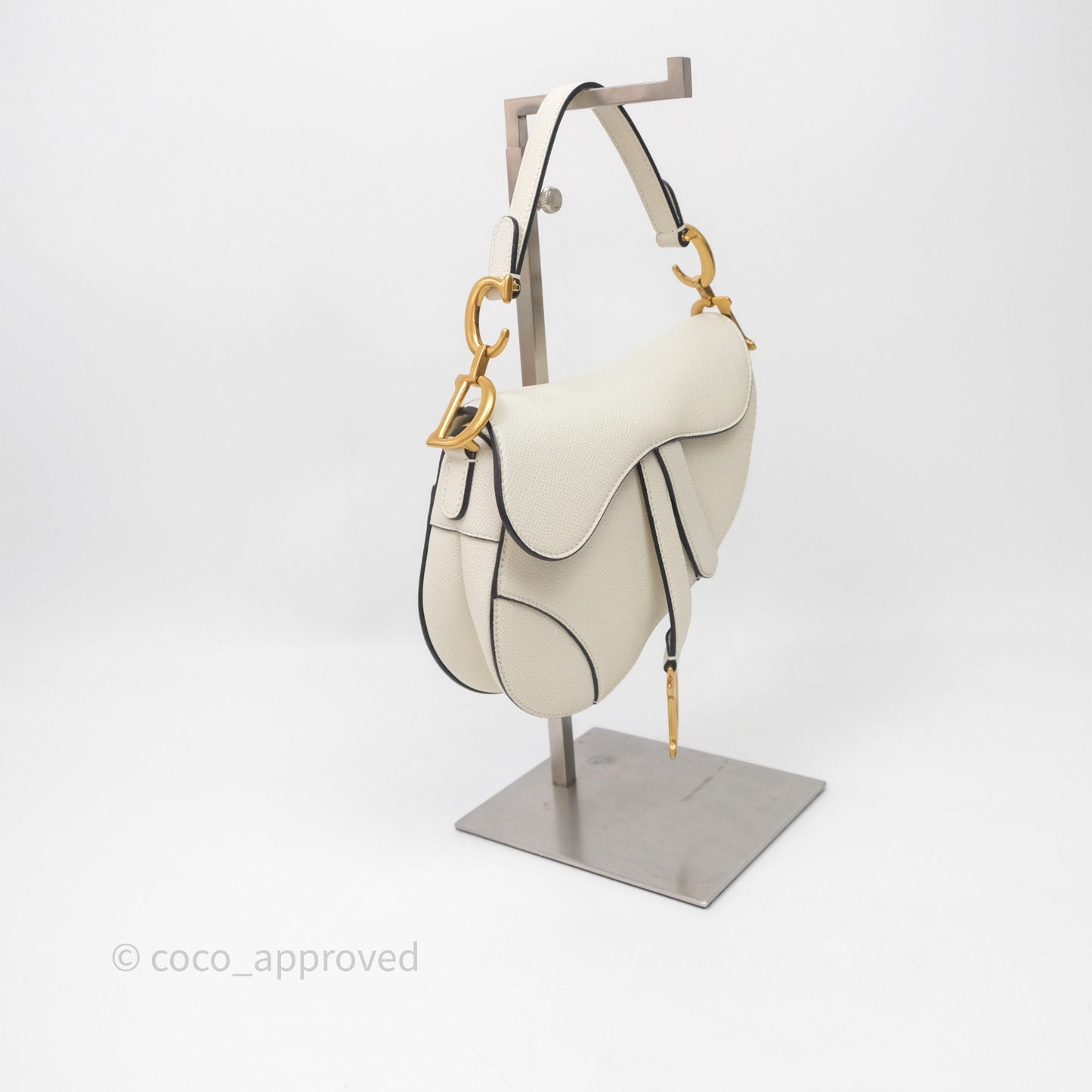 Christian Dior Mini Saddle Bag White Grained Calfskin Gold Hardware