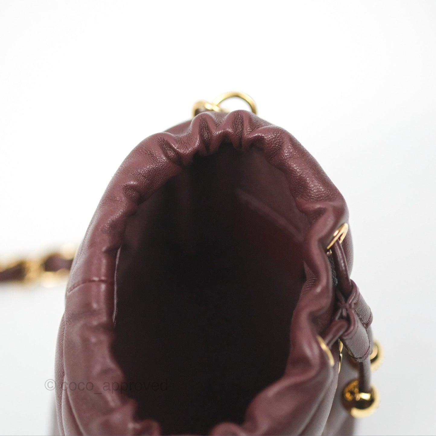 Chanel Mini Bucket Bag with Fluffy Chain Burgundy Lambskin Gold Hardware