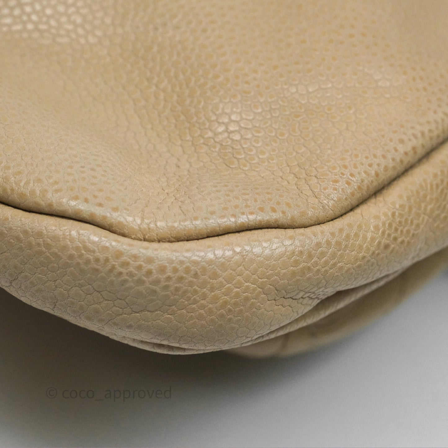 Chanel Quilted Coco Rider Hobo Bag Beige Caviar Ruthenium Hardware