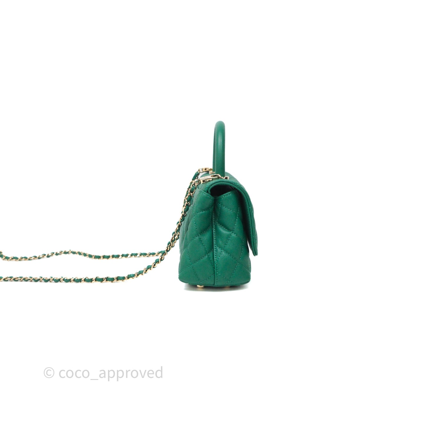 Chanel Mini Coco Handle Quilted Green Caviar Gold Hardware