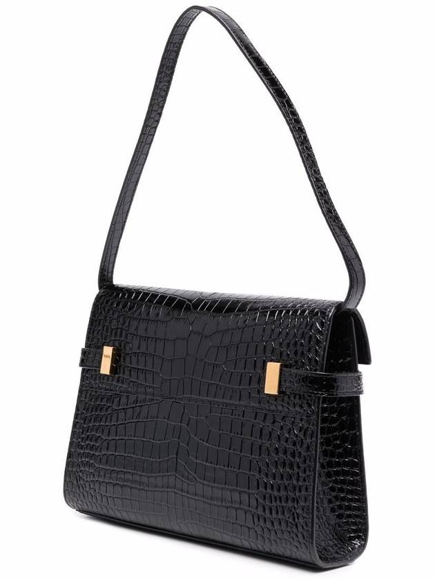 Luxury Saint Laurent Manhattan Crocodile Small Shoulder Bag Black