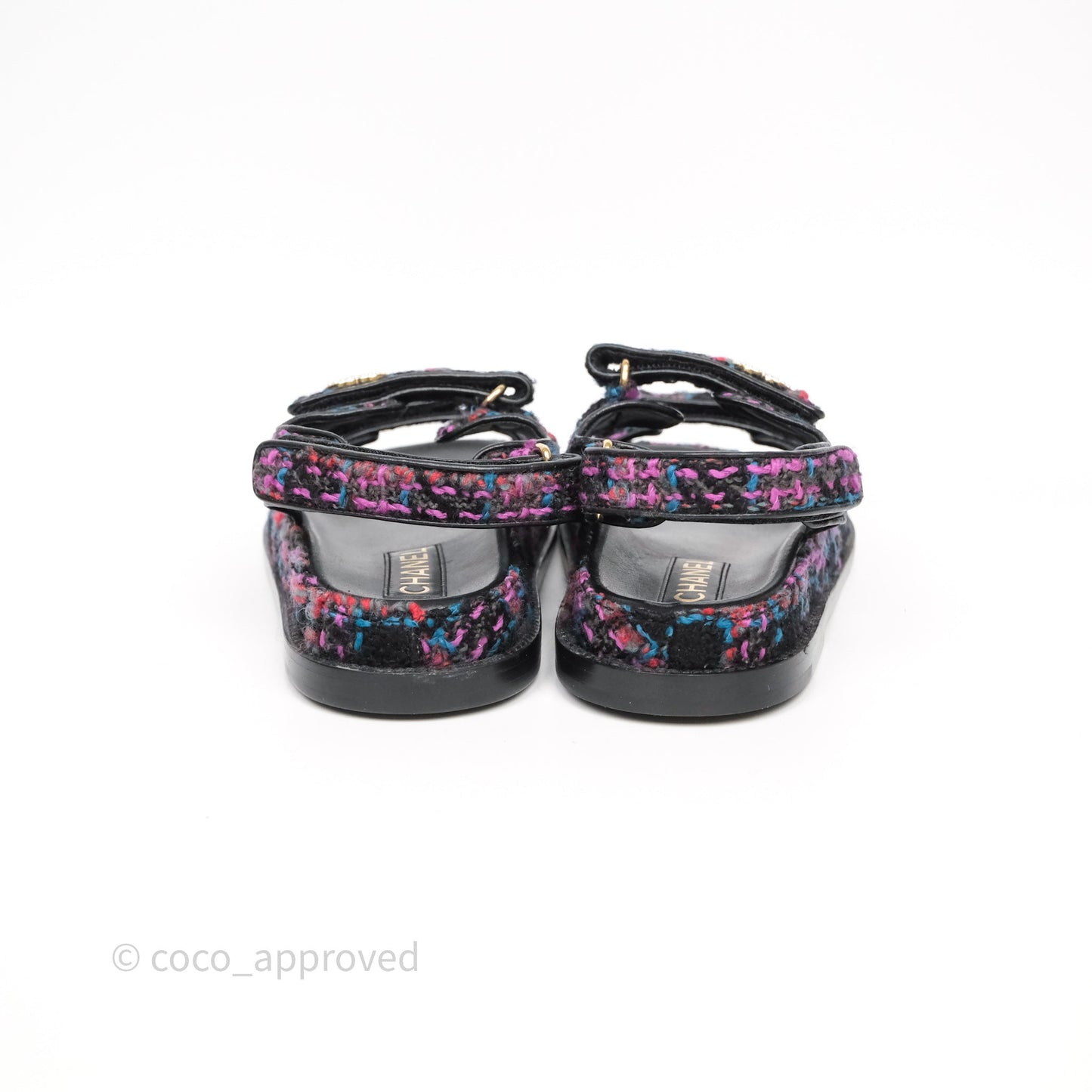 Chanel Dad Sandals Black/ Purple Tweed Size 38