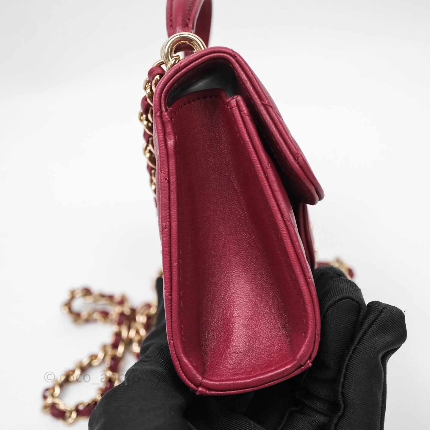 Chanel Mini Top Handle Flap Bag Red Lambskin Gold Hardware