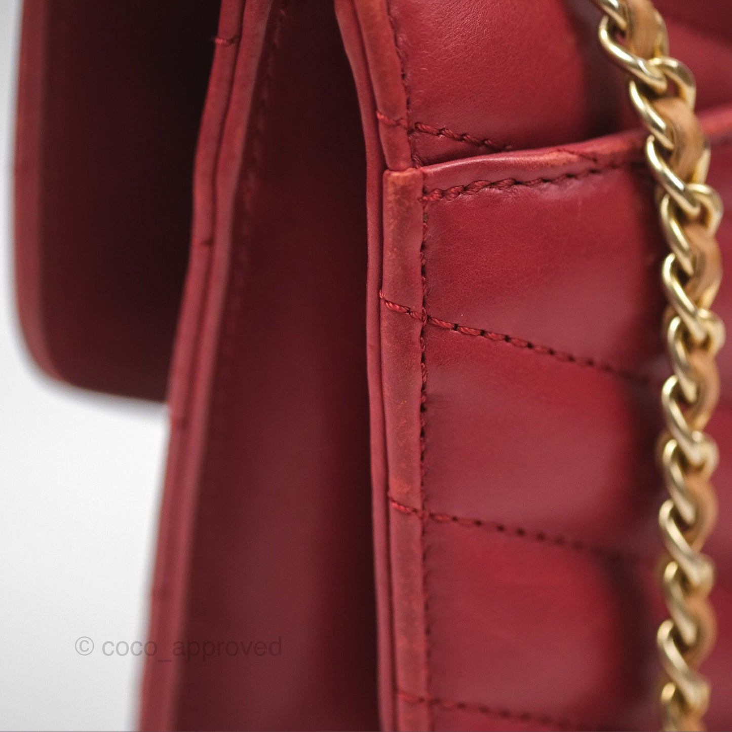 Chanel Chevron Shoulder Bag Red Calfskin Aged Gold Hardware