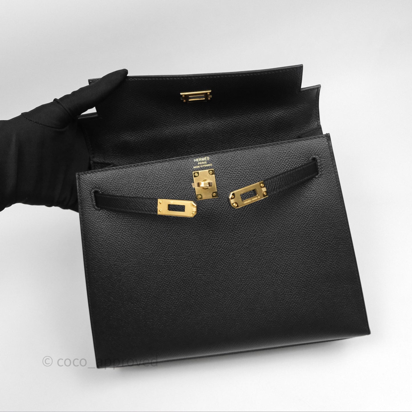 Hermès Sellier Kelly 25 Black Noir 89 Epsom Gold Hardware