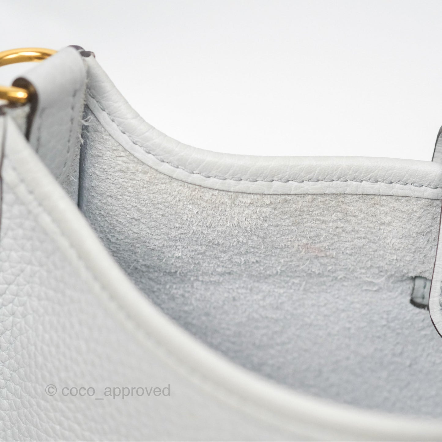Hermès Mini Evelyne 16 Bleu Pale 08 Clemence/ Gris Etain 8F Gold Hardware