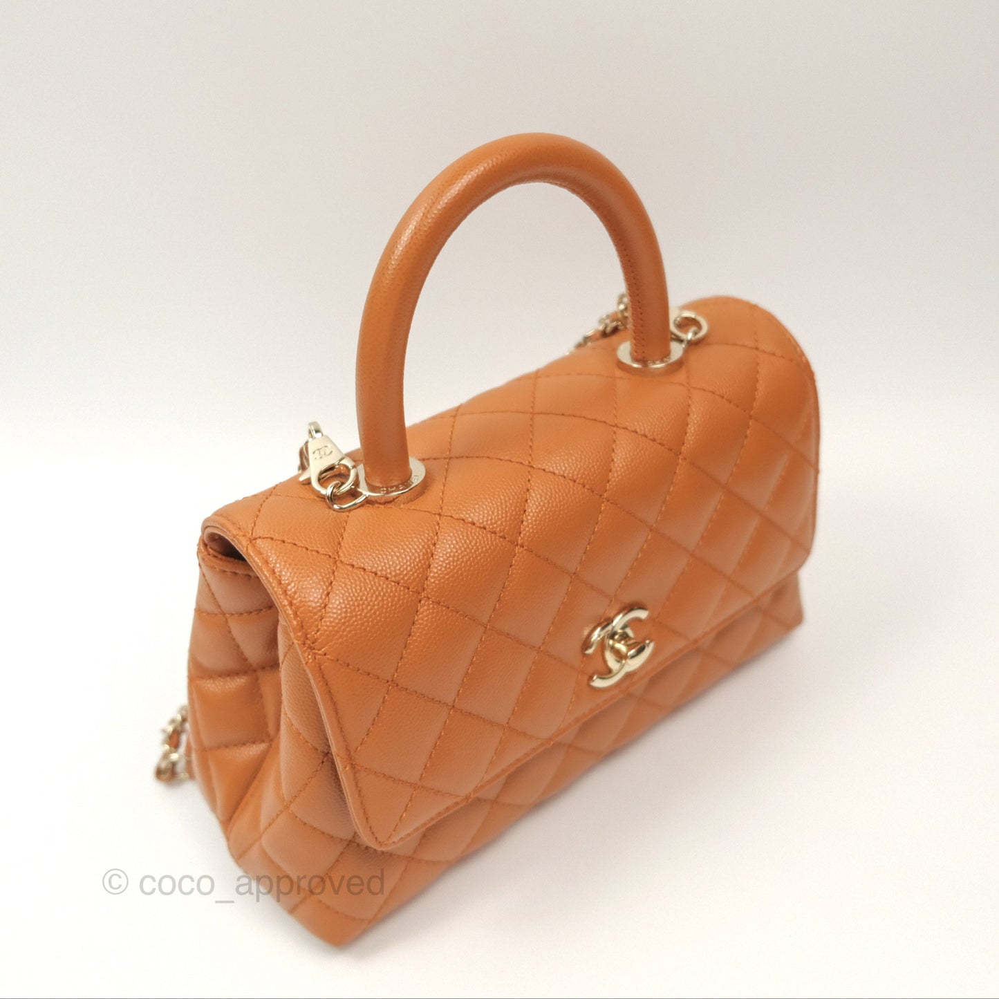 Chanel Small Coco Handle Quilted Caramel Caviar Gold Hardware 21A
