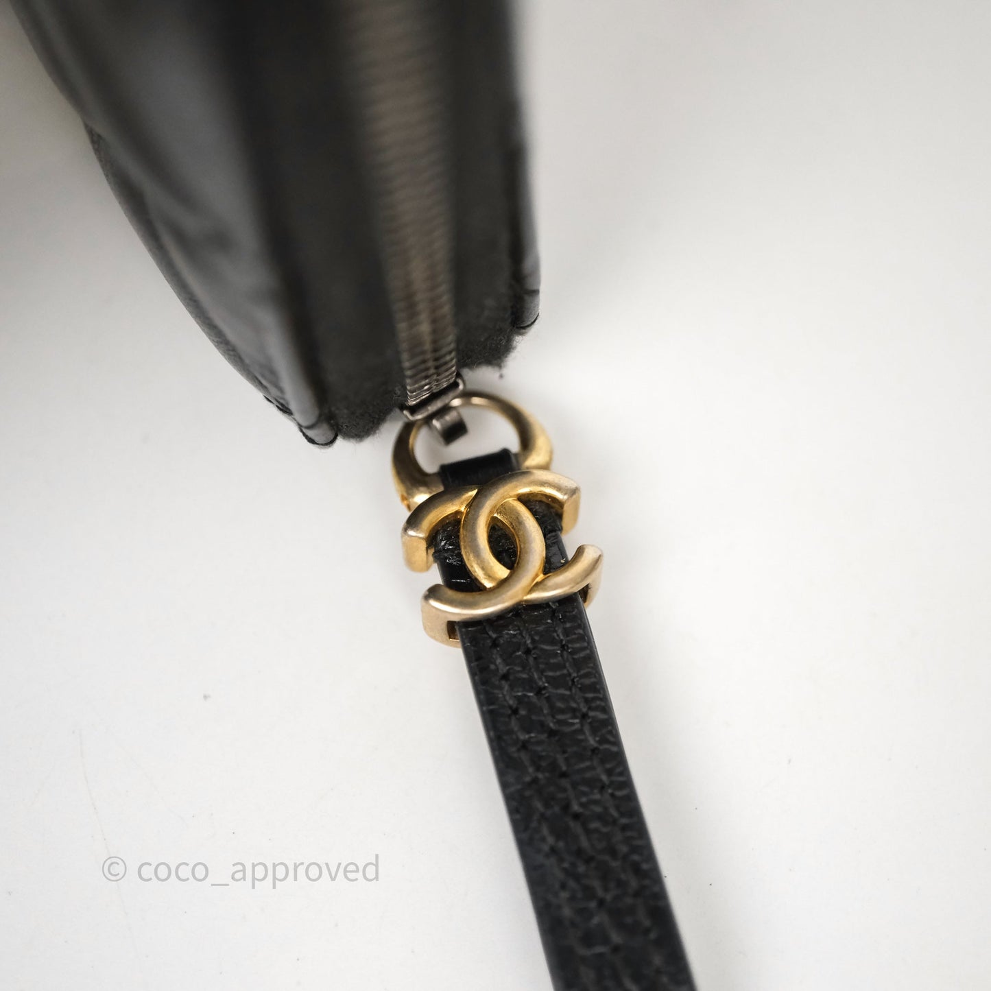 Chanel Quilted Gabrielle Zip Long Wallet Black Aged Gold Hardware